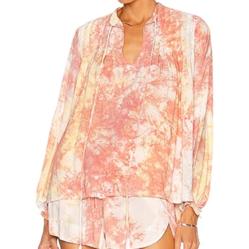 Natalie Martin Top Womens Small Sunrise Tie Dye Lizzy Shirt Boho Tassel Peasant